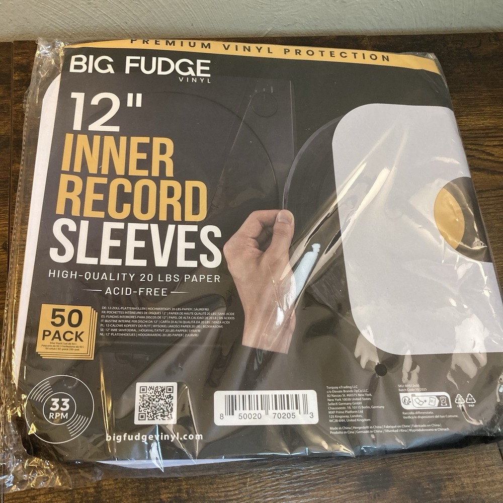 12"‎ Inner Record Sleeves 50 Pack Big Fudge 20lb Paper Acid-Free